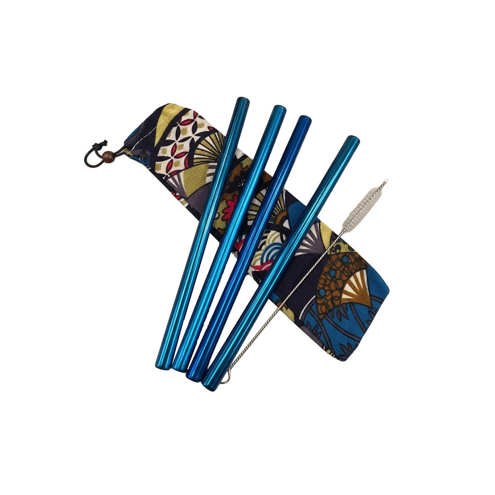 Kit 4 pailles en Inox Bleu pour Bubble Tea