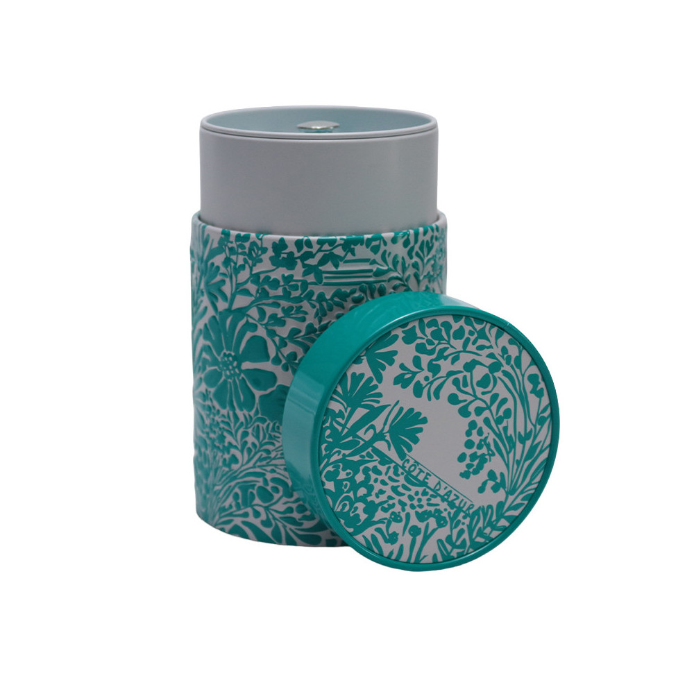 Boîte à Thé Métal Turquoise Riviera - Conservation Luxe & Design Méditerranéen