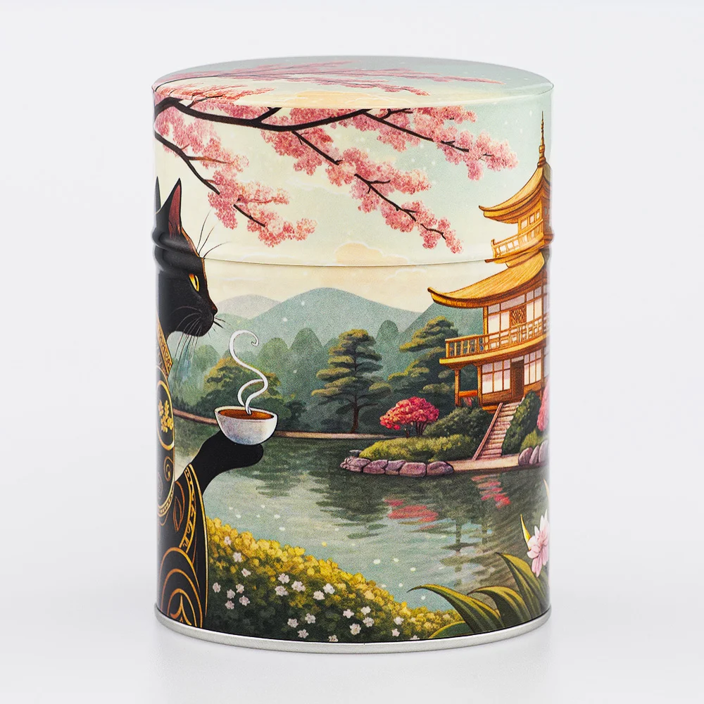 Boîte à thé Mugi Esprit Céladon - Décor continu Chat Japonais