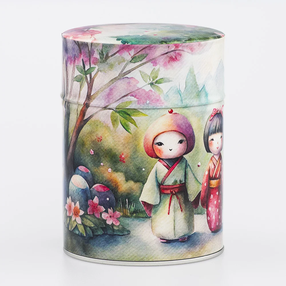 Boîte à thé Aijin Esprit Céladon - Décor kokeshis 100g