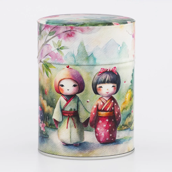Boîte à thé Aijin Esprit Céladon - Décor kokeshis 100g