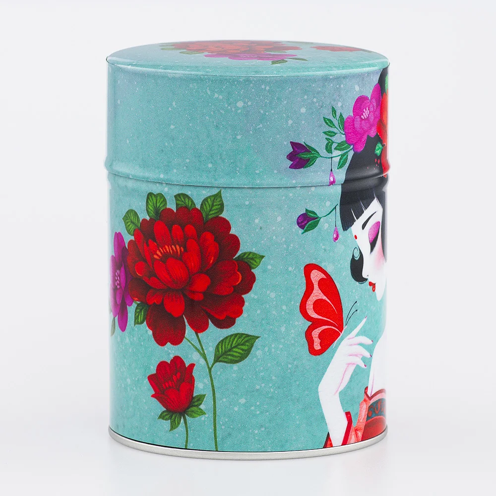 Boîte à thé Ayaka Esprit Céladon - Décor femme japonaise 100g
