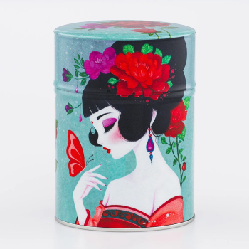 Boîte à thé Ayaka Esprit Céladon - Décor femme japonaise 100g