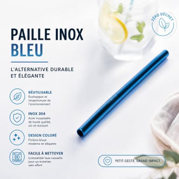 Paille Inox Bubble Tea Bleue 12 mm | MY SWEET TEA