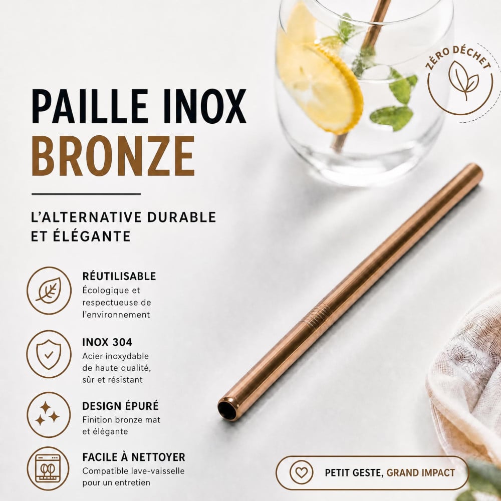 Paille Inox Bubble Tea Bronze 12 mm | MY SWEET TEA