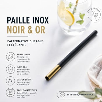 Paille Inox Bubble Tea Noir & Or 12 mm | MY SWEET TEA