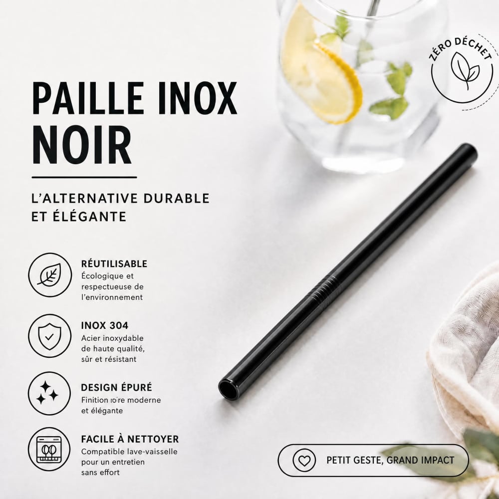 Paille Inox Bubble Tea Noire 12 mm | MY SWEET TEA