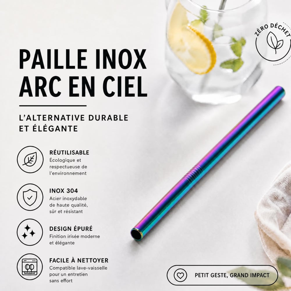 Paille Inox Bubble Tea Arc-en-Ciel 12 mm | MY SWEET TEA