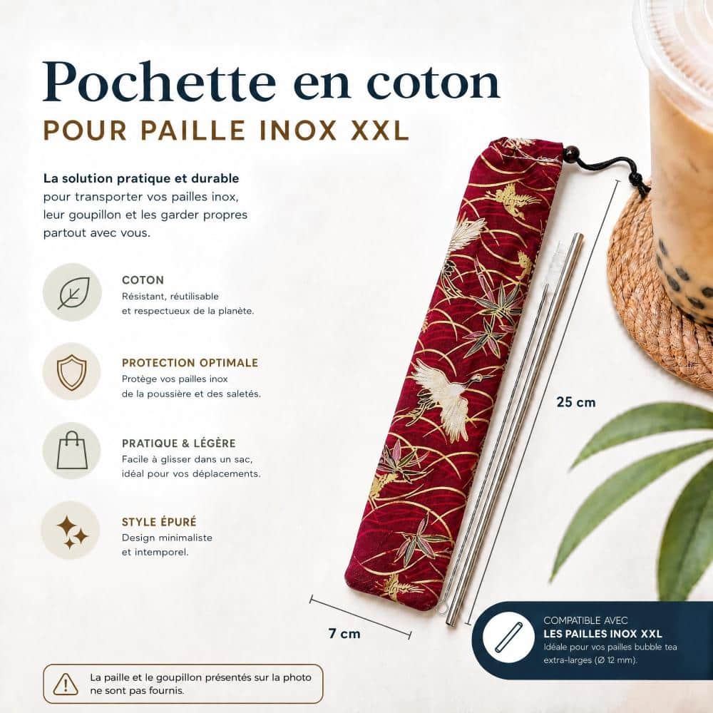 POCHETTE POUR PAILLES INOX COTTON - HÉRONS 
