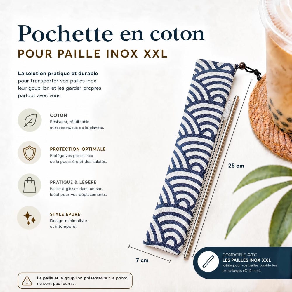 Pochette Coton Seigaiha — Rangement Pailles Inox | MY SWEET TEA