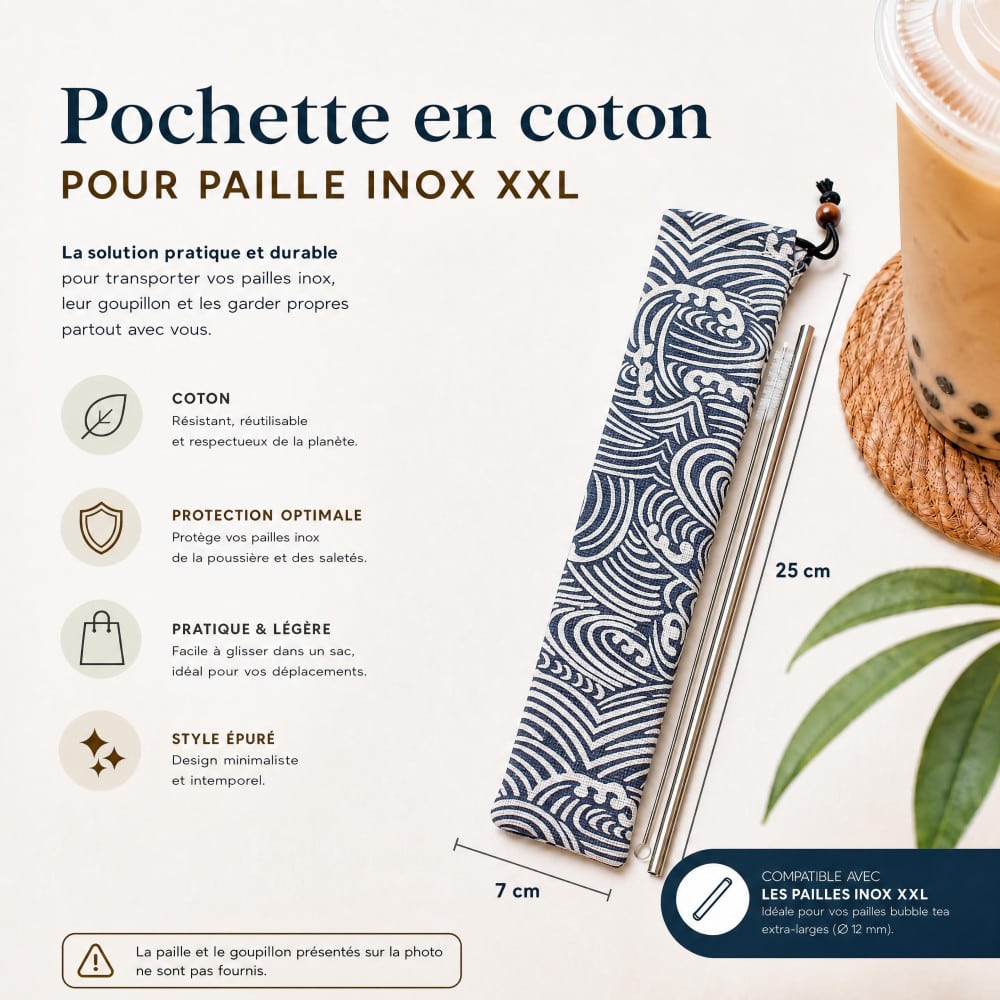 Pochette Coton Aranami — Rangement Pailles Inox | MY SWEET TEA
