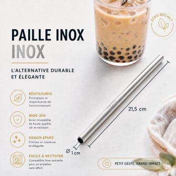 Paille Inox Bubble Tea 12 mm Réutilisable | MY SWEET TEA