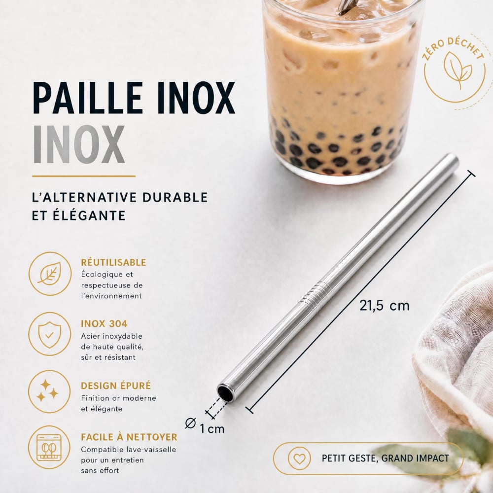 Paille Inox Bubble Tea 12 mm Réutilisable | MY SWEET TEA