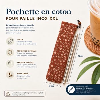 Pochette coton Cherry Blossom pour paille inox XXL | MY SWEET TEA