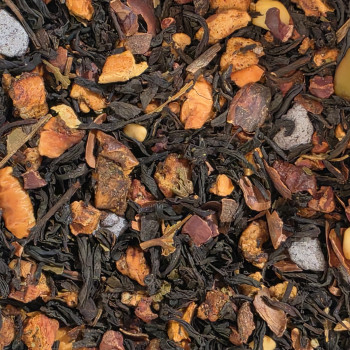 L'Instant Gourmand, thé noir aux copeaux de chocolat, éclats de cacao et pistaches entières, en vrac