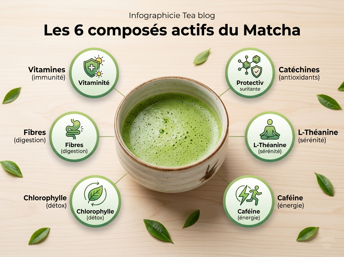 Infographie des bienfaits nutritionnels du matcha